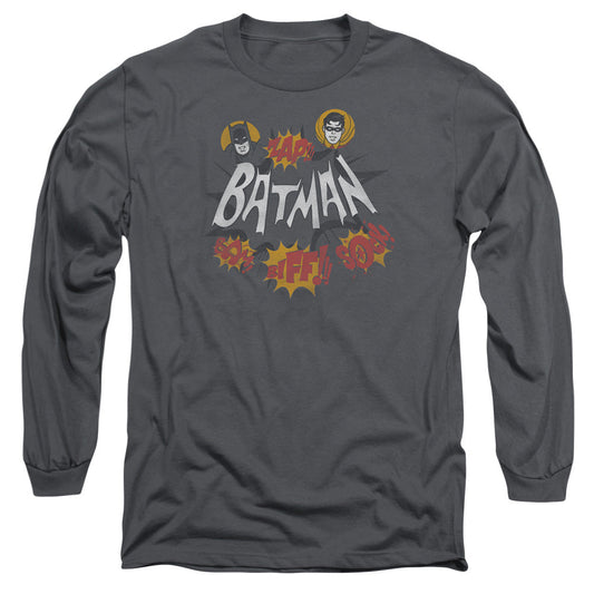 Batman Classic Tv Sound Effects Mens Long Sleeve Shirt Charcoal Officially Licensed