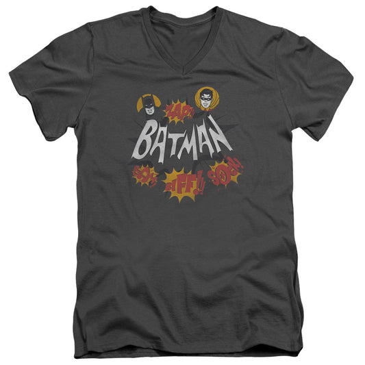 Batman Classic Tv Sound Effects Mens Slim Fit V Neck T Shirt Charcoal Officially Licensed