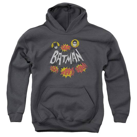 Batman Classic Tv Sound Effects Kids Youth Hoodie Charcoal Officially Licensed