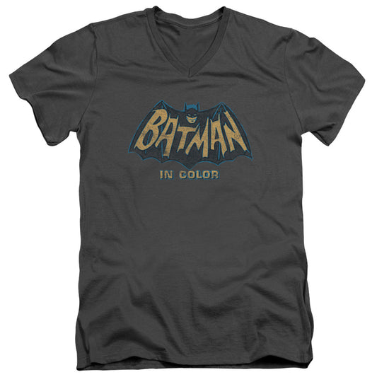 Batman Classic Tv In Color Mens Slim Fit V Neck T Shirt Charcoal Officially Licensed