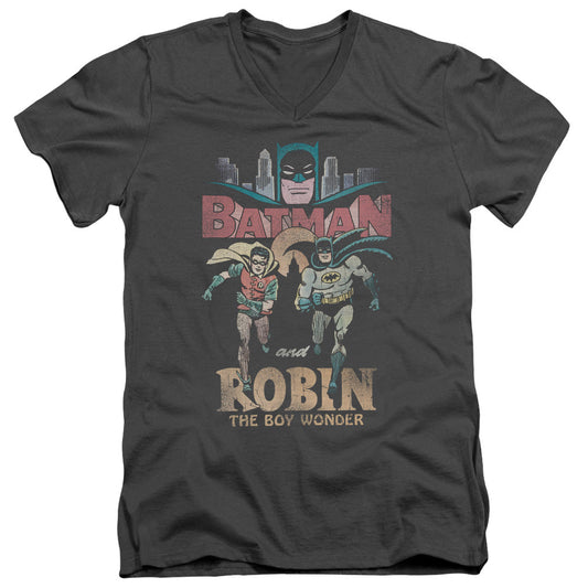 Batman Classic Tv Classic Duo Mens Slim Fit V Neck T Shirt Charcoal Officially Licensed