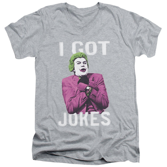 Batman Classic Tv Got Jokes Mens Slim Fit V Neck T Shirt Athletic Heather Officially Licensed
