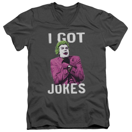 Batman Classic Tv Got Jokes Mens Slim Fit V Neck T Shirt Charcoal Officially Licensed