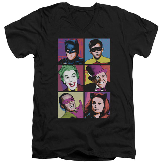 Batman Classic Tv Pop Cast Mens Slim Fit V Neck T Shirt Black Officially Licensed