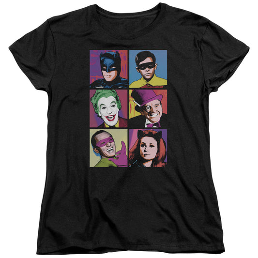 Batman Classic Tv Pop Cast Womens T Shirt Black Officially Licensed