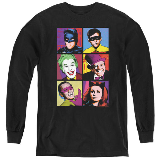 Batman Classic Tv Pop Cast Long Sleeve Kids Youth T Shirt Black Officially Licensed