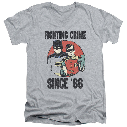 Batman Classic Tv Since 66 Mens Slim Fit V Neck T Shirt Athletic Heather Officially Licensed