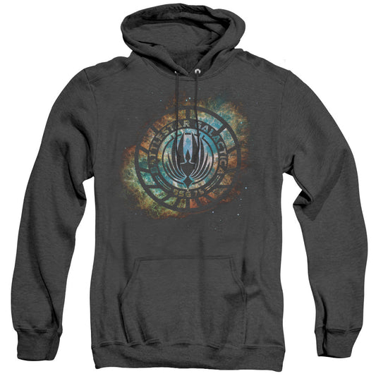 Batlestar GalACtica (New) Emblem Knock Out Heather Mens Hoodie Black Officially Licensed