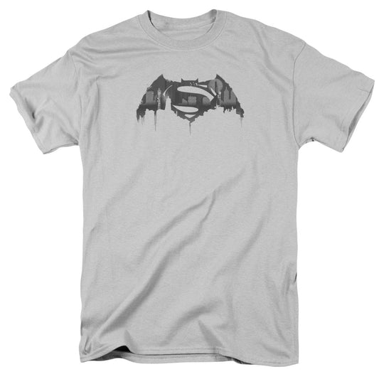 Batman V Superman Cityscape Logo Mens T Shirt Silver Officially Licensed