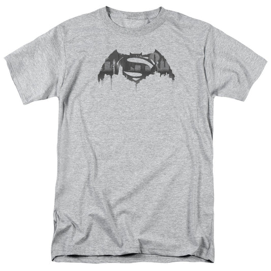 Batman V Superman Cityscape Logo Mens T Shirt Athletic Heather Officially Licensed