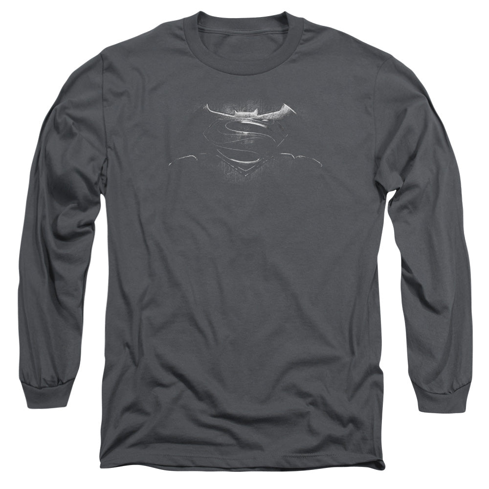 Batman V Superman Bw Logo Mens Long Sleeve Shirt Charcoal Officially Licensed