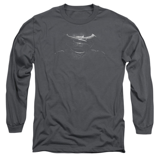 Batman V Superman Bw Logo Mens Long Sleeve Shirt Charcoal Officially Licensed