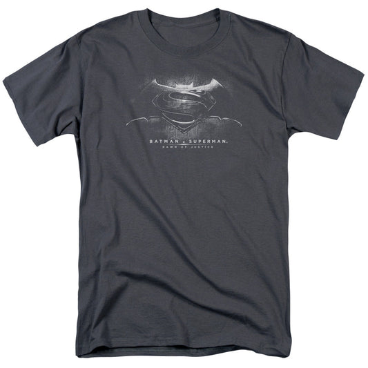 Batman V Superman Bw Logo Mens T Shirt Charcoal Officially Licensed