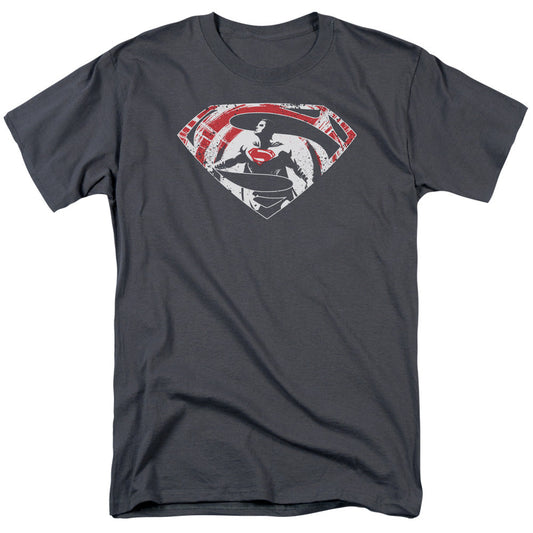 Batman V Superman Super Splatter Logo Mens T Shirt Charcoal Officially Licensed