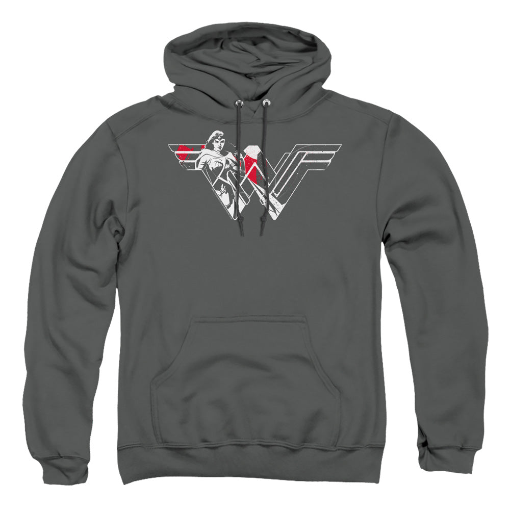 Batman V Superman Wonder Splatter Logo Mens Hoodie Charcoal Officially Licensed