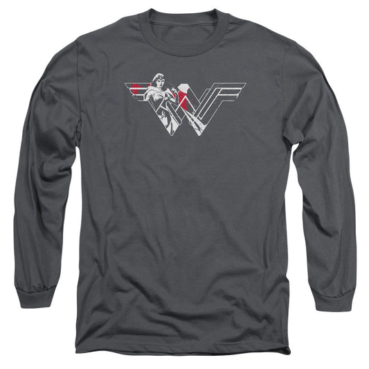 Batman V Superman Wonder Splatter Logo Mens Long Sleeve Shirt Charcoal Officially Licensed