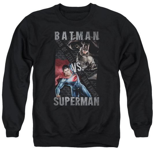 Batman Vs Superman Hero Split Mens Crewneck Sweatshirt Black Officially Licensed