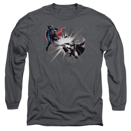 Batman V Superman Fight Burst Mens Long Sleeve Shirt Charcoal Officially Licensed