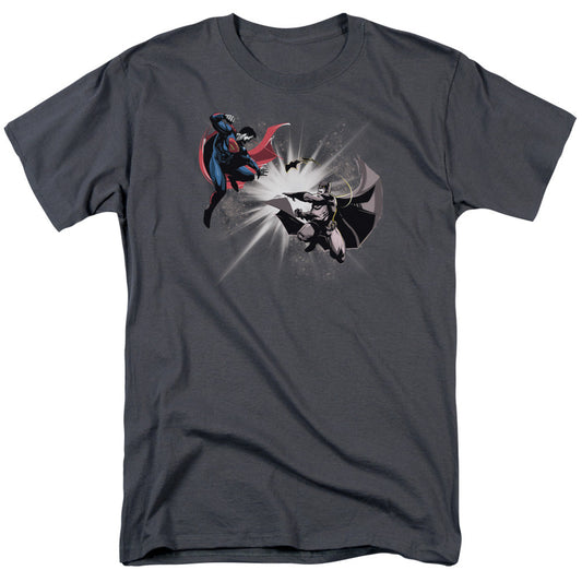 Batman V Superman Fight Burst Mens T Shirt Charcoal Officially Licensed