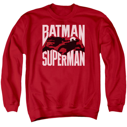 Batman Vs Superman Silhouette Fight Mens Crewneck Sweatshirt Red Officially Licensed