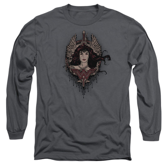Batman V Superman Winged Goddess Mens Long Sleeve Shirt Charcoal Officially Licensed