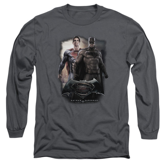 Batman Vs Superman Dawn Mens Long Sleeve Shirt Charcoal Officially Licensed