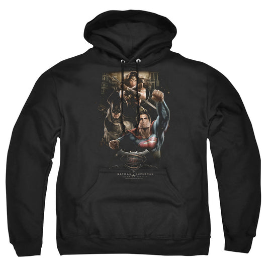Batman V Superman Three In Action Mens Hoodie Black Officially Licensed