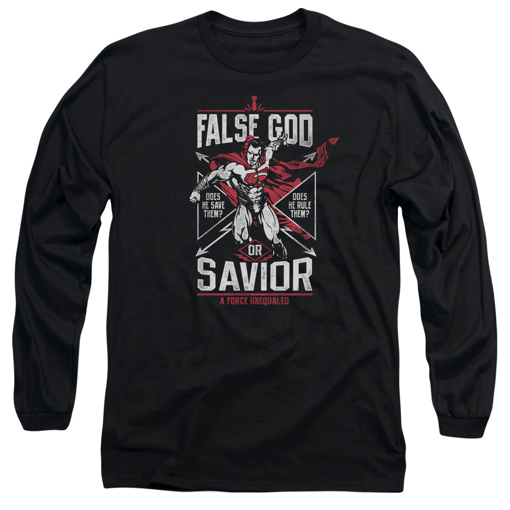 Batman V Superman False God Or Savior Mens Long Sleeve Shirt Black Officially Licensed