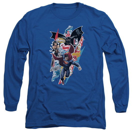 Batman V Superman Ripped Trio Mens Long Sleeve Shirt Royal Officially Licensed