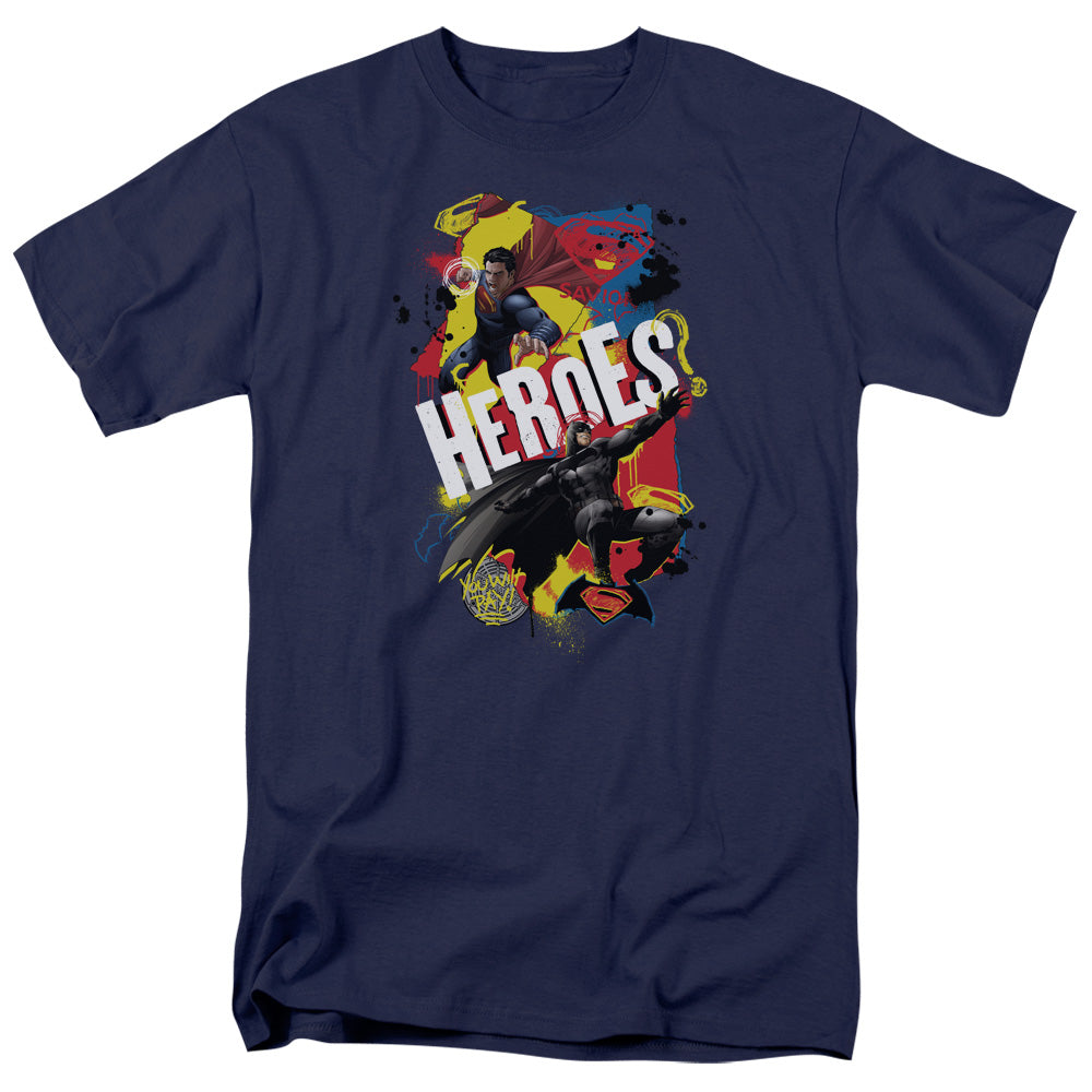 Batman V Superman Double Hero Mens T Shirt Navy Officially Licensed