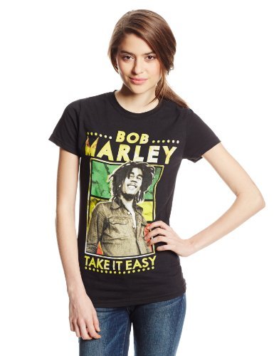 Bob Marley Bob Marley Take It Easy Juniors T-Shirt, Black, Medium [T-Shirt] - Rock Band Apparel