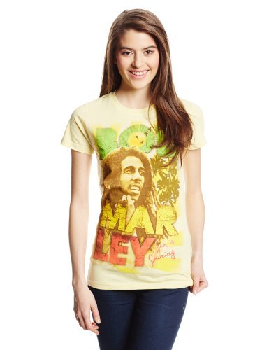 Bob Marley Zion Rootswear Bob Marley Sun Is Shining Juniors T-Shirt, Light Yellow, Medium [T-Shirt] - Rock Band Apparel