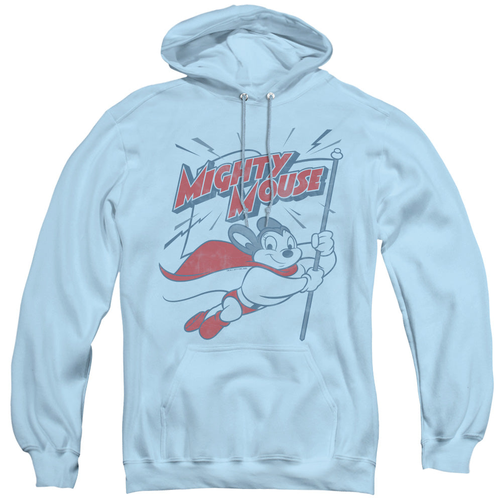 Mighty Mouse Mighty Flag Mens Hoodie Light Blue Officially Licensed