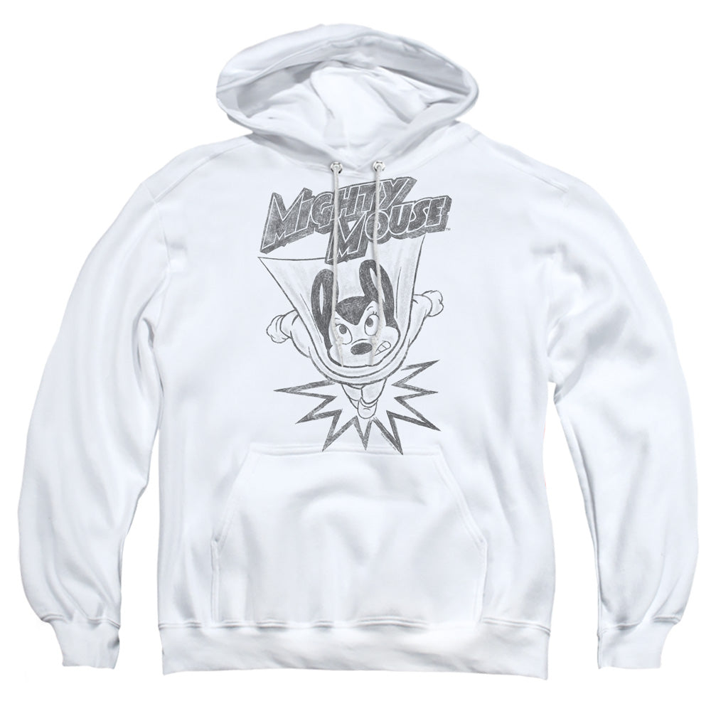 Mighty Mouse Bursting Out Mens Hoodie White Officially Licensed