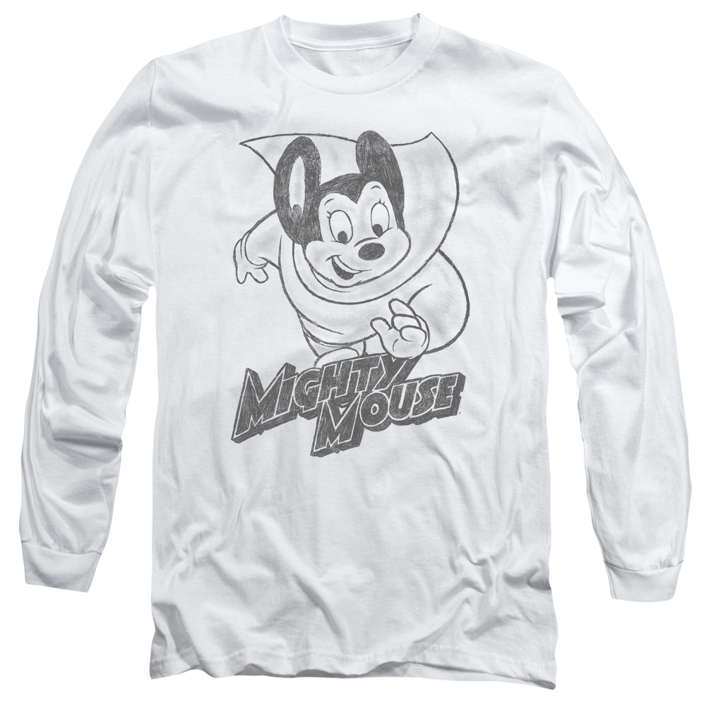 Mighty Mouse Mighty Sketch Mens Long Sleeve Shirt White Officially Licensed
