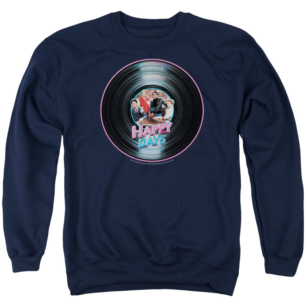 Happy Days on the Record Mens Crewneck Sweatshirt Navy Officially Licensed