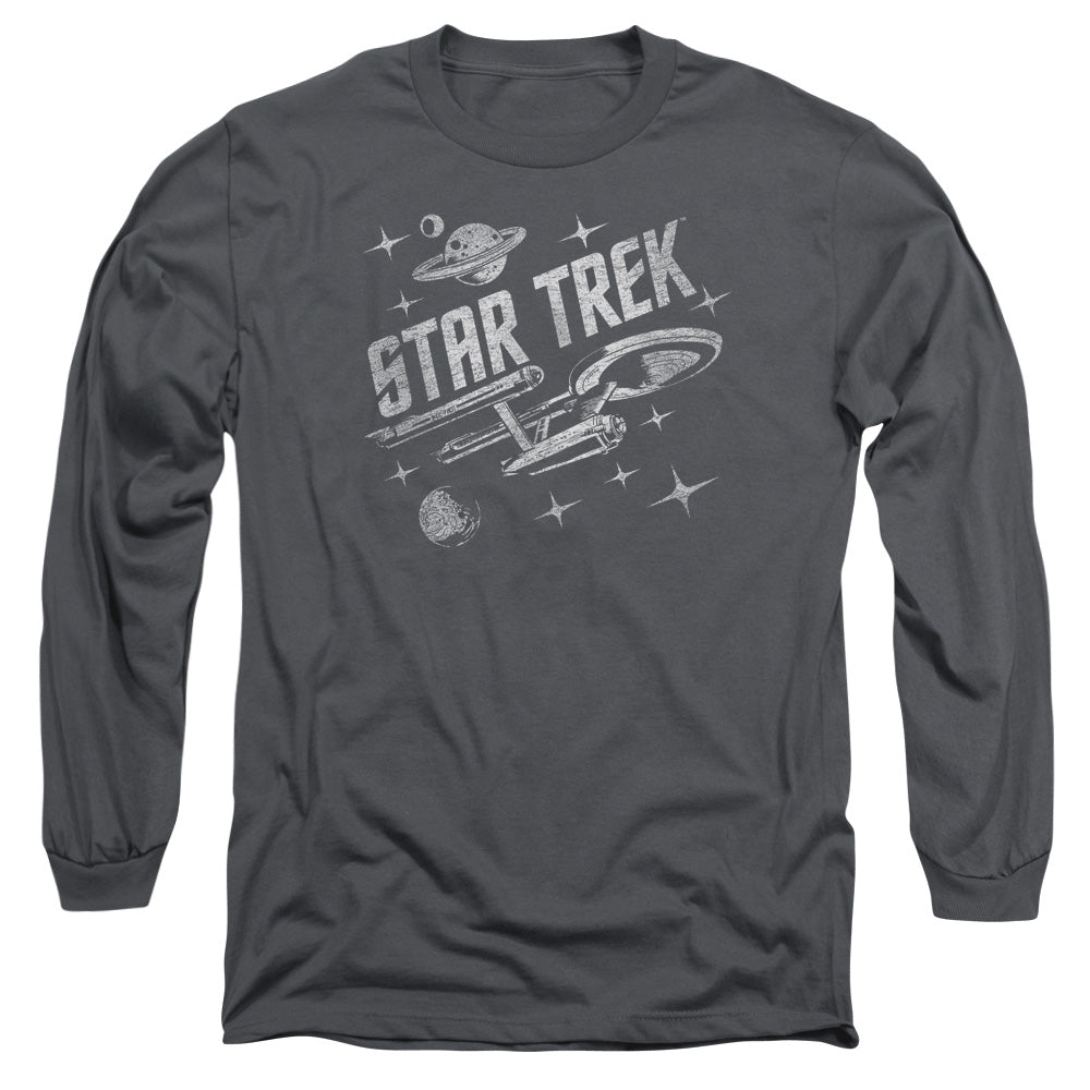 Star Trek Through Space Mens Long Sleeve Shirt Charcoal Officially Licensed Officially Licensed