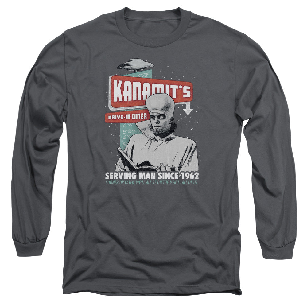 Twilight Zone Kanamits Diner Mens Long Sleeve Shirt Charcoal Officially Licensed