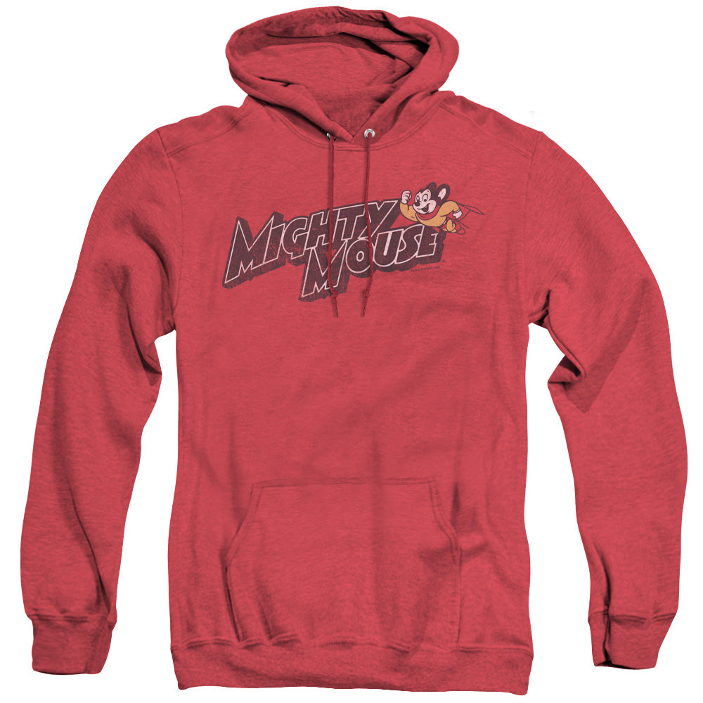 Mighty Mouse Might Logo Mens Heather Hoodie Red Officially Licensed