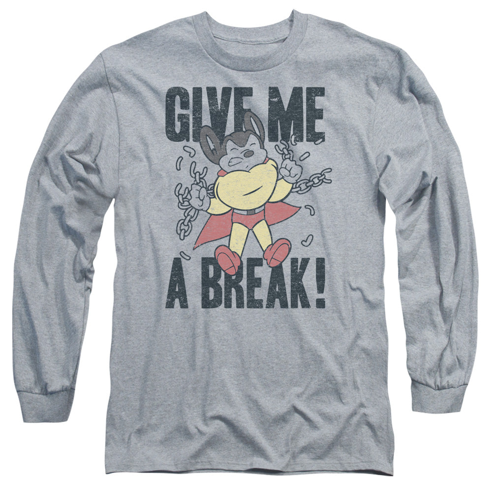 Mighty Mouse Give Me A Break Mens Long Sleeve Shirt Athletic Heather Officially Licensed