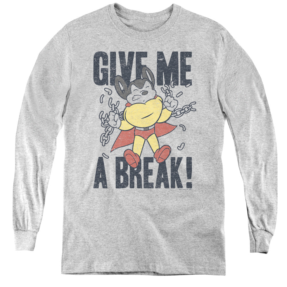 Mighty Mouse Give Me a Break Long Sleeve Kids Youth T Shirt Athletic Heather Officially Licensed