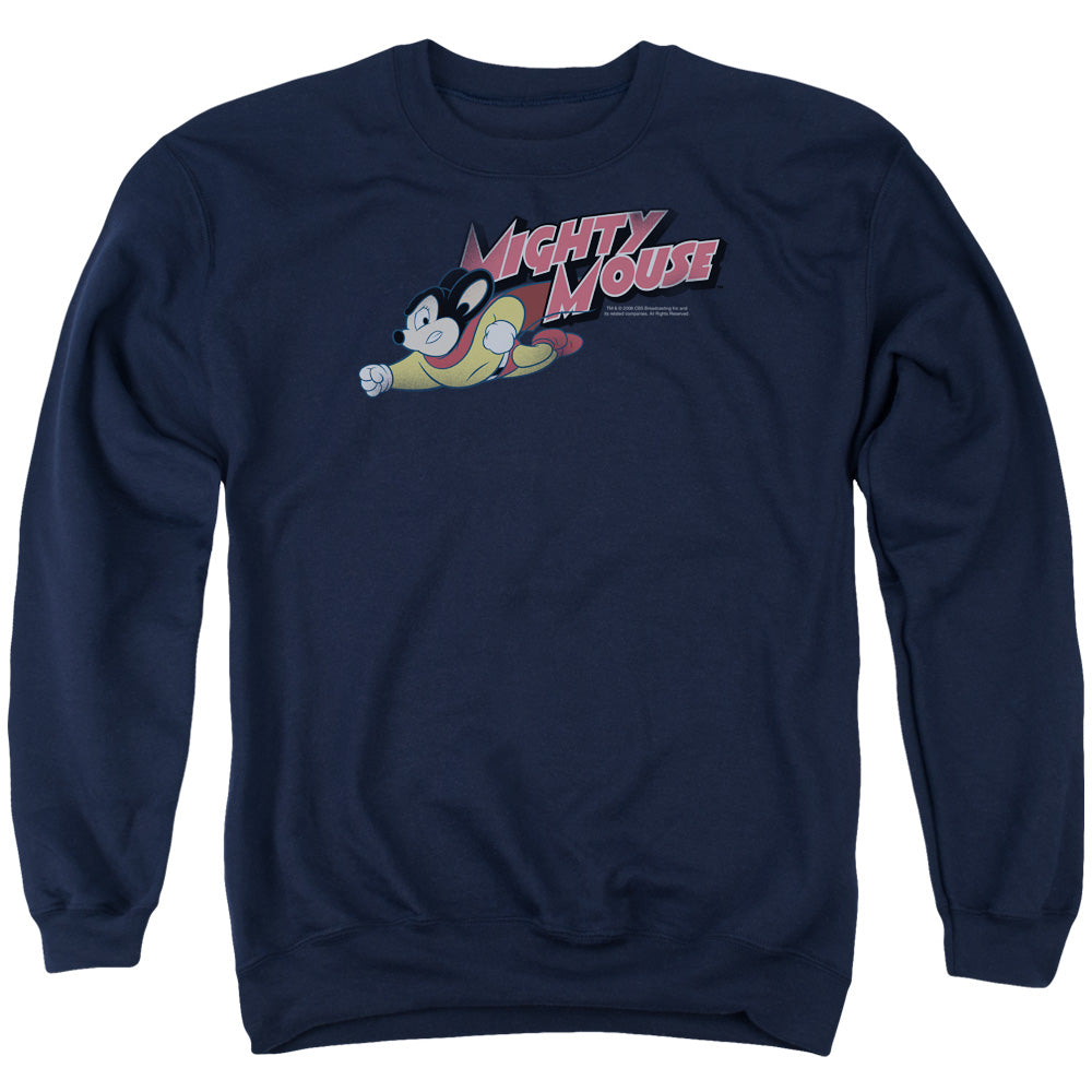 Mighty Mouse Mighty Retro Mens Crewneck Sweatshirt Navy Blue Officially Licensed