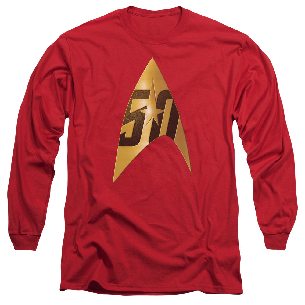 Star Trek 50Th Anniversary Delta Mens Long Sleeve Shirt Red Officially Licensed Officially Licensed