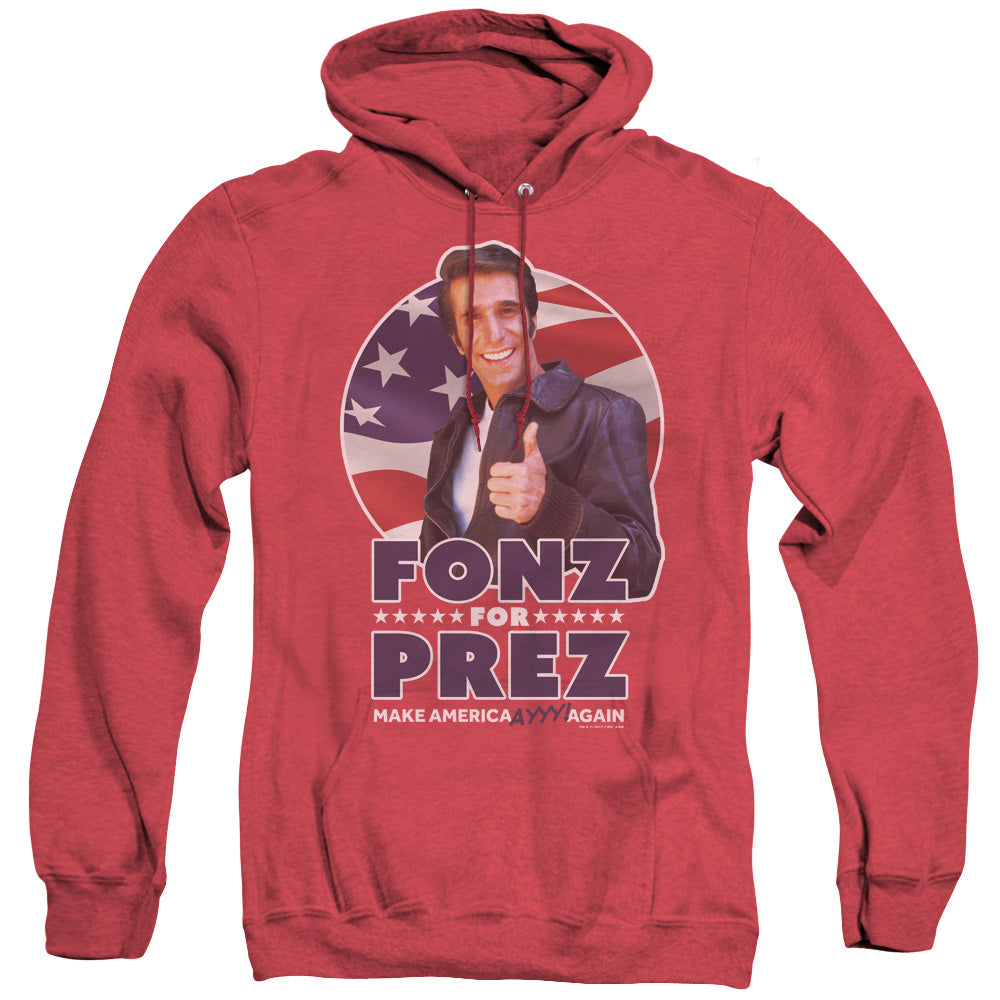 Happy Days Fonz For Prez Mens Heather Hoodie Red Officially Licensed