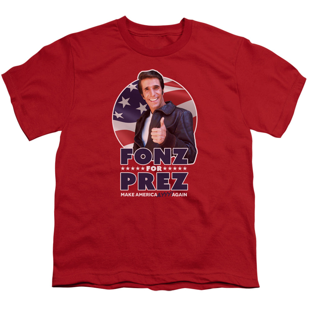 Happy Days Fonz for Prez Kids Youth T Shirt Red Officially Licensed