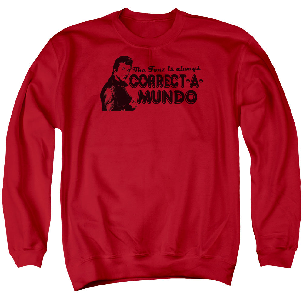 Happy Days Correct a Mundo Mens Crewneck Sweatshirt Red Officially Licensed