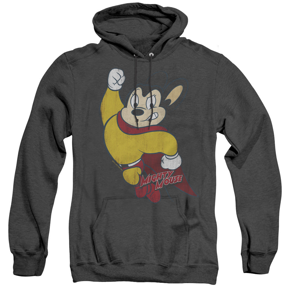 Mighty Mouse Classic Hero Mens Heather Hoodie Black Officially Licensed