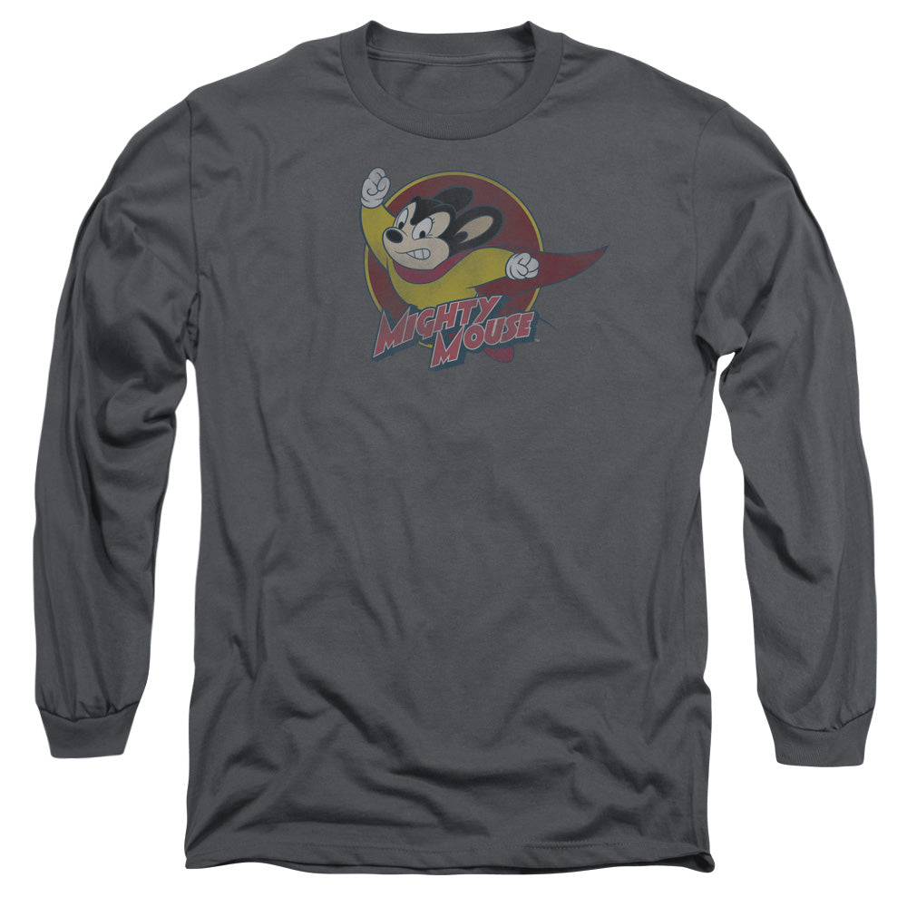 Mighty Mouse Mighty Circle Mens Long Sleeve Shirt Charcoal Officially Licensed