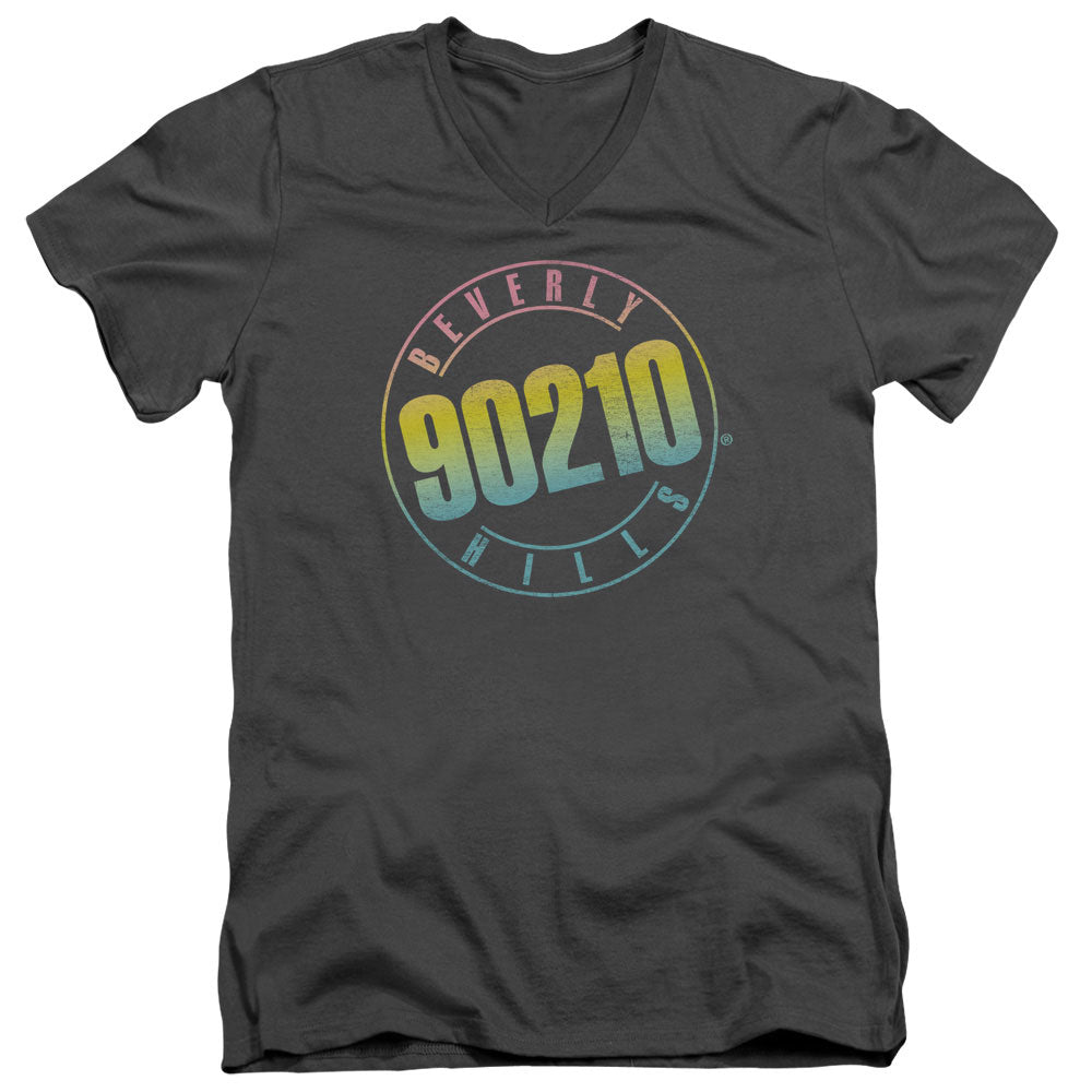 90210 Color Blend Logo Mens Slim Fit V-Neck T Shirt Charcoal Officially Licensed