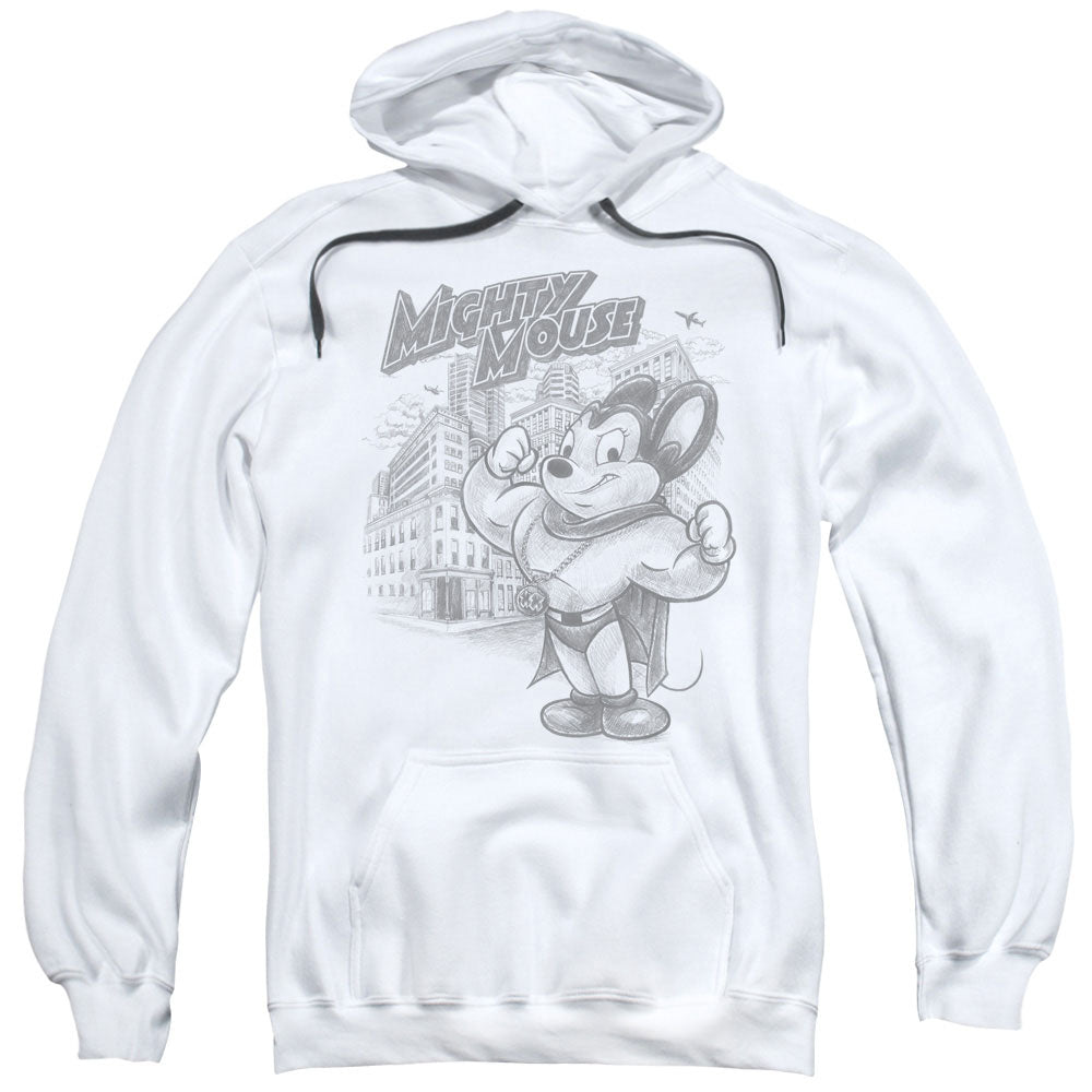 Mighty Mouse Protect And Serve Mens Hoodie White Officially Licensed
